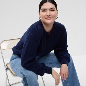 GAP Shaker Stitch Navy Blue 100% Cotton Crew Neck Sweater Chunky Knit Size Small